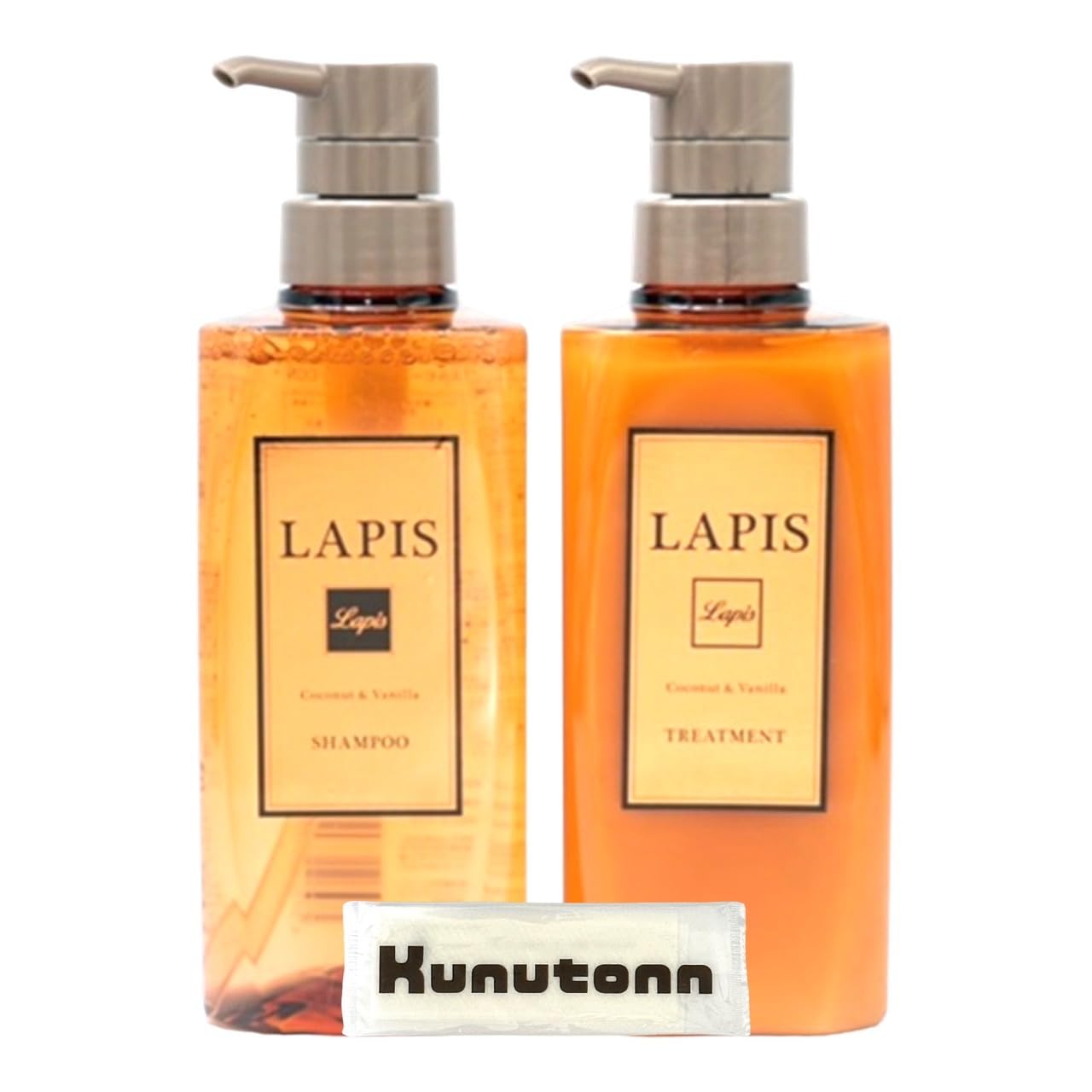 Lapis ラピス サンセットバニラ ココナッツ&バニラの香り エルピーエス シャンプー 本体 500ml 1個 + トリートメント 本体 500ml 1個セット + Kunutonnオリジナルロゴ入