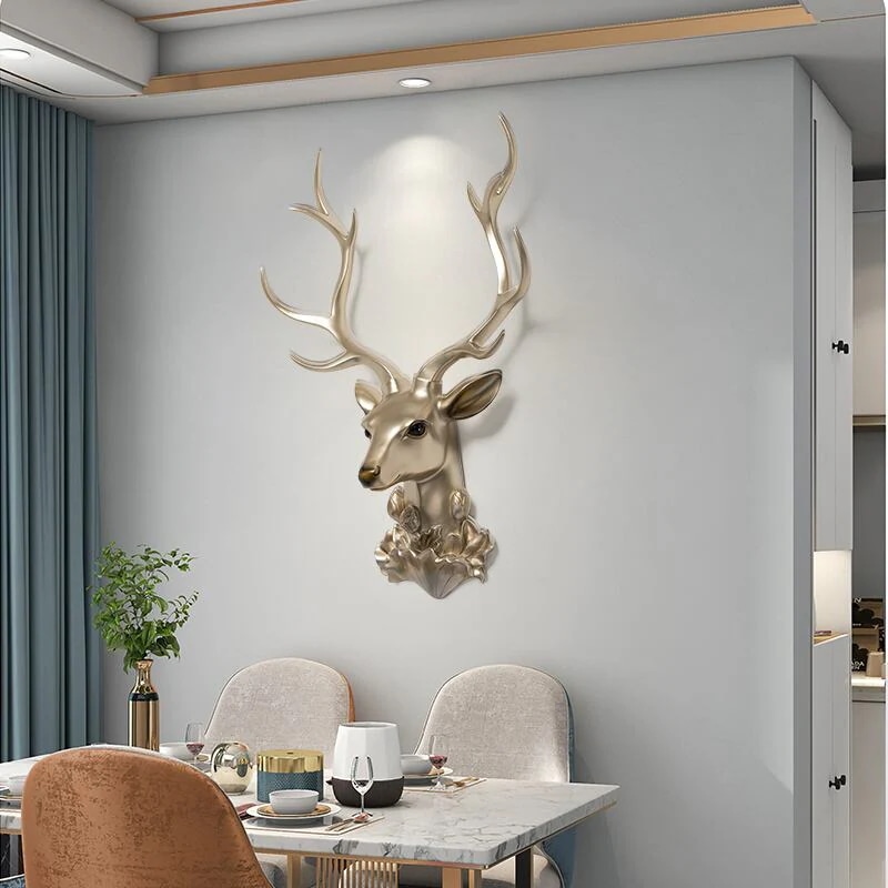 ハンティングトロフィー調 壁掛けインテリア 鹿 頭 直径48cm ゴールド ウォールインテリア 装飾　デコレーション 動物 アート モニュメント おしゃれ リビング 玄関 樹脂