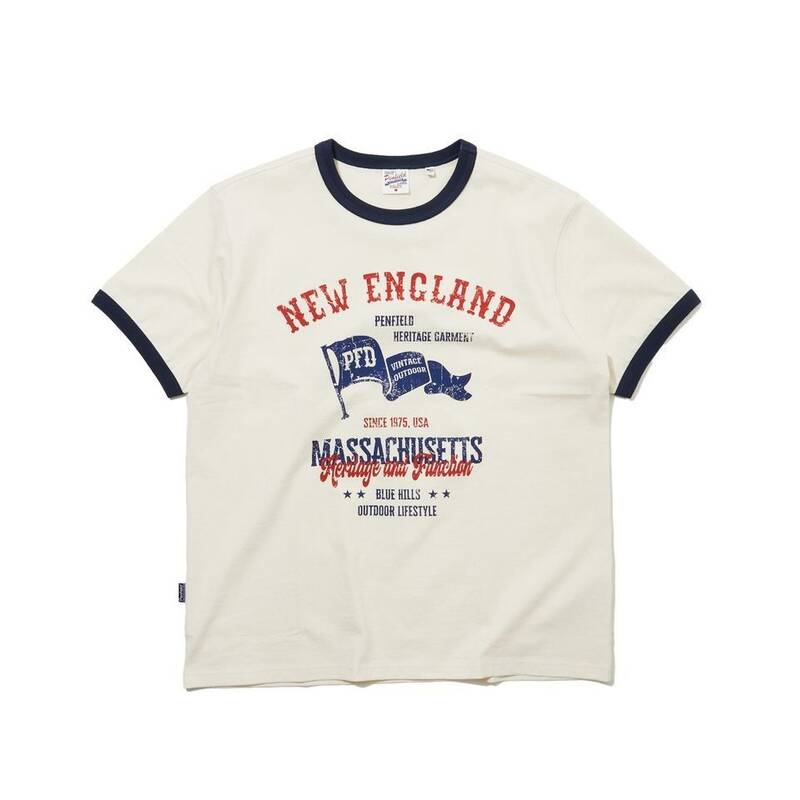 ペンフィールド PENFIELD ニューイングランド ヴィンテージ グラフィック リンガー半袖Tシャツ アイボリー FS2KT73U 479690