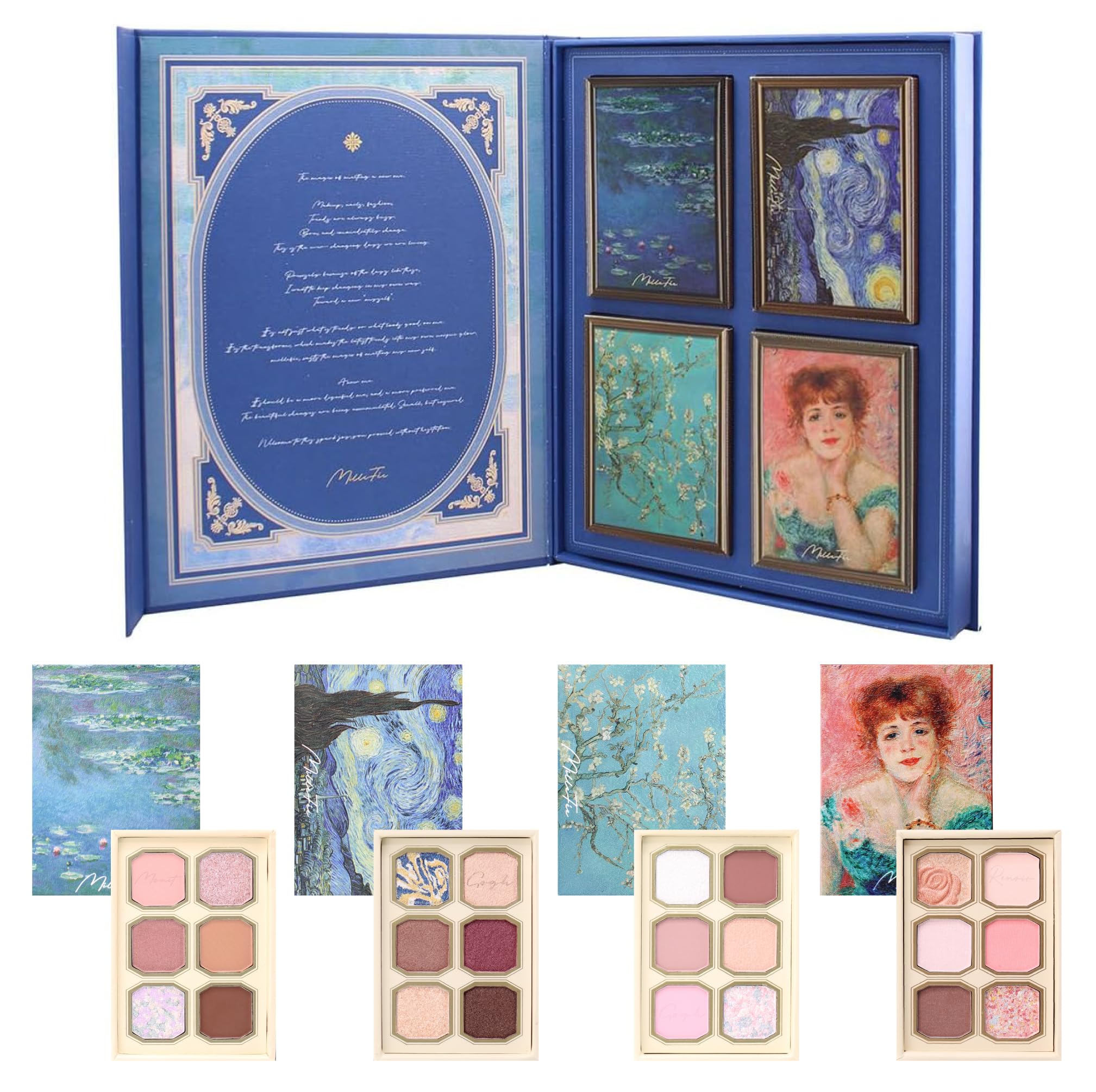 ミルフィー 絵画アイシャドウ ブルべカラーセット 4個入り 箱付き プレゼント ギフト コフレ ブルべ アイシャドウパレット 絵画 ゴッホ モネ ルノワール 6色アイシャドウ ラメ MilleFee 10,019円