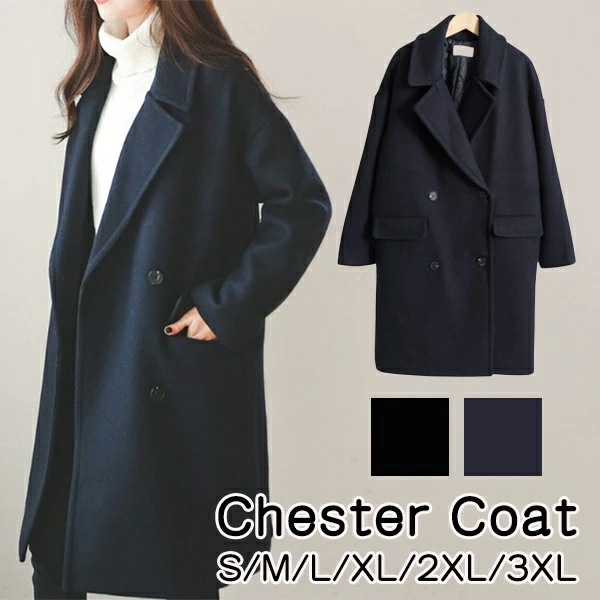 チェスターコート レディース ネイビー ブラック 黒 ミディアムコート ロングコート 中綿コート コクーンコート 小柄 秋 冬服 大きいサイズ カジュアル 定番 シンプル 大人 アウター 40代 30