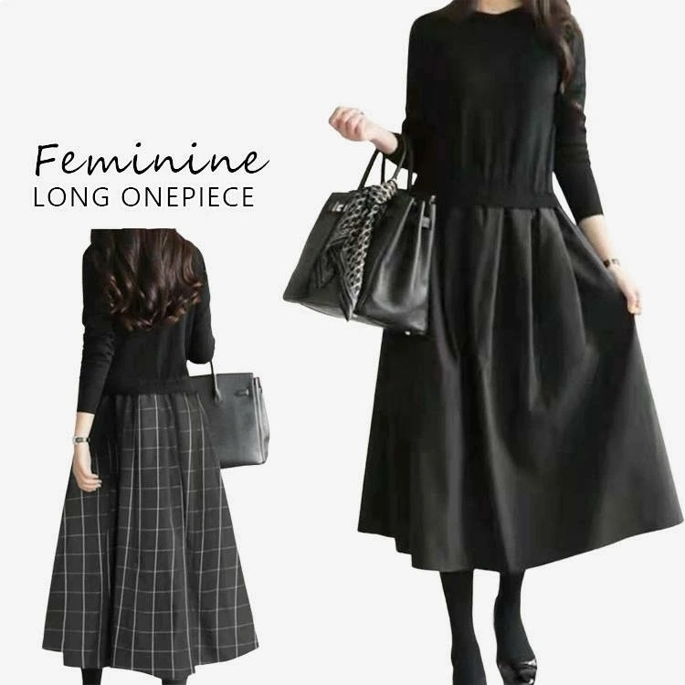 【本日限定激安格】黒 ワンピース 50代 ワンピース 秋冬 きれいめ 40代 春 ニットワンピース 切り替え フォーマル ロング 切り替え 異素材 秋服 長袖 カジュアル 大きいサイズ レディース 秋