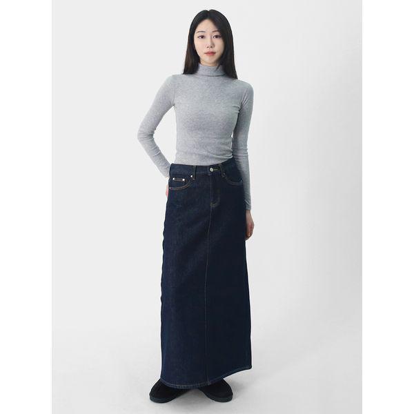 女性の冬のストレート起毛デニムマキシロングスカートLPP045_P414026694