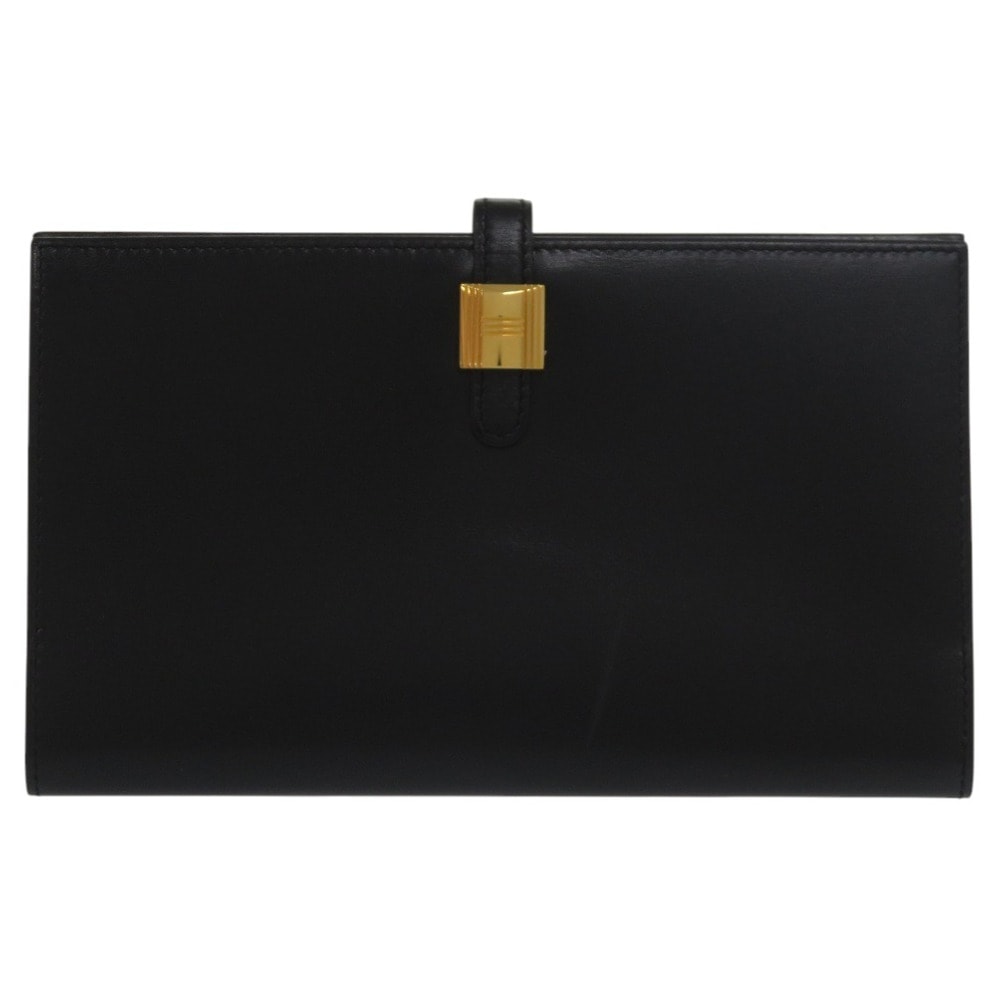 美品 カデナモチーフ ヴィンテージ パスケース 札入れ 長財布 ソミュールディアンヌ 二つ折り財布 ボックスカーフ/ボックスカーフ ブラック 1622【中古】 メンズ