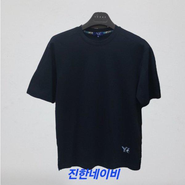 すっきりとしたラウンドカジュアル半袖Tシャツ 綿100% 濃いネイビー YJEMTS457NY_SC