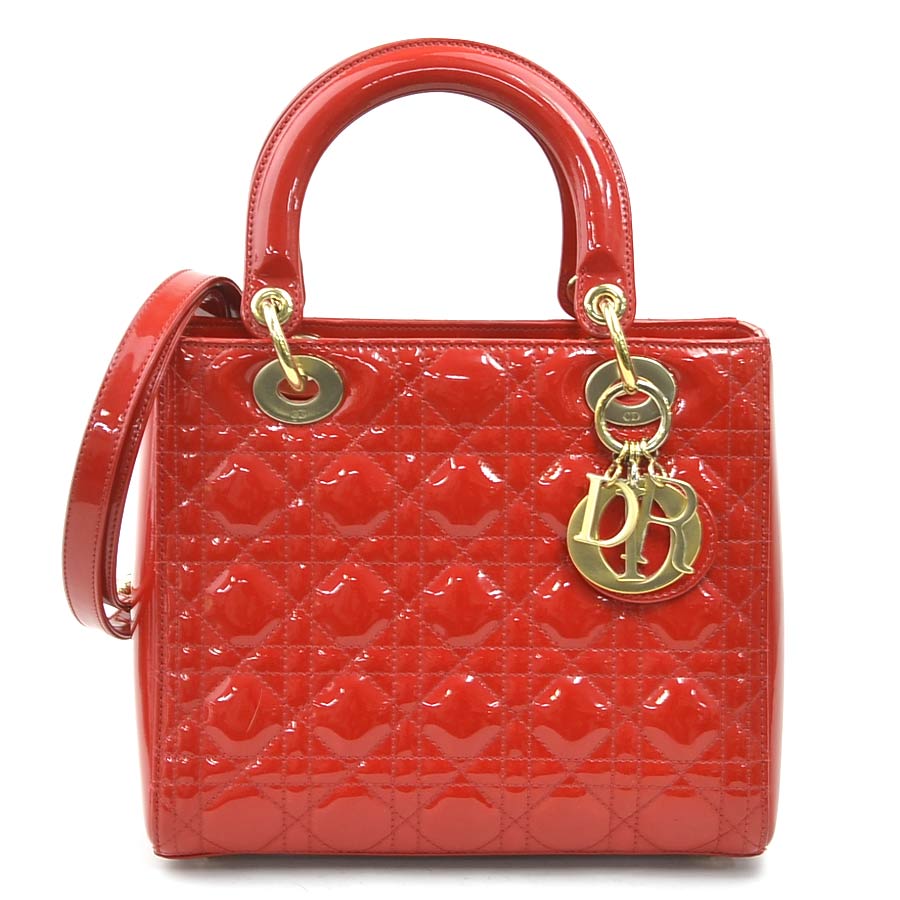 クリスチャンディオール Christian Dior ハンドバッグ ショルダーバッグ レディディオール パテントレザー レッド ゴールド レディース r11135a