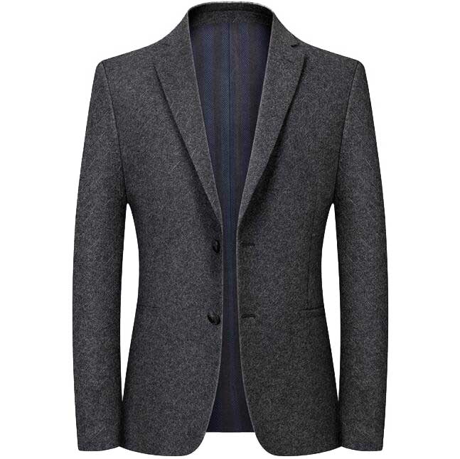 メンズ スーツ おしゃれ 無地 高品質 韓国風 着痩せ メンズ ジャケット 単品 エレガント 通勤 ビジネス あったか 高級感 送料無料 二つボタン ダークグレー ウール生地 秋冬 新作 フォーマル