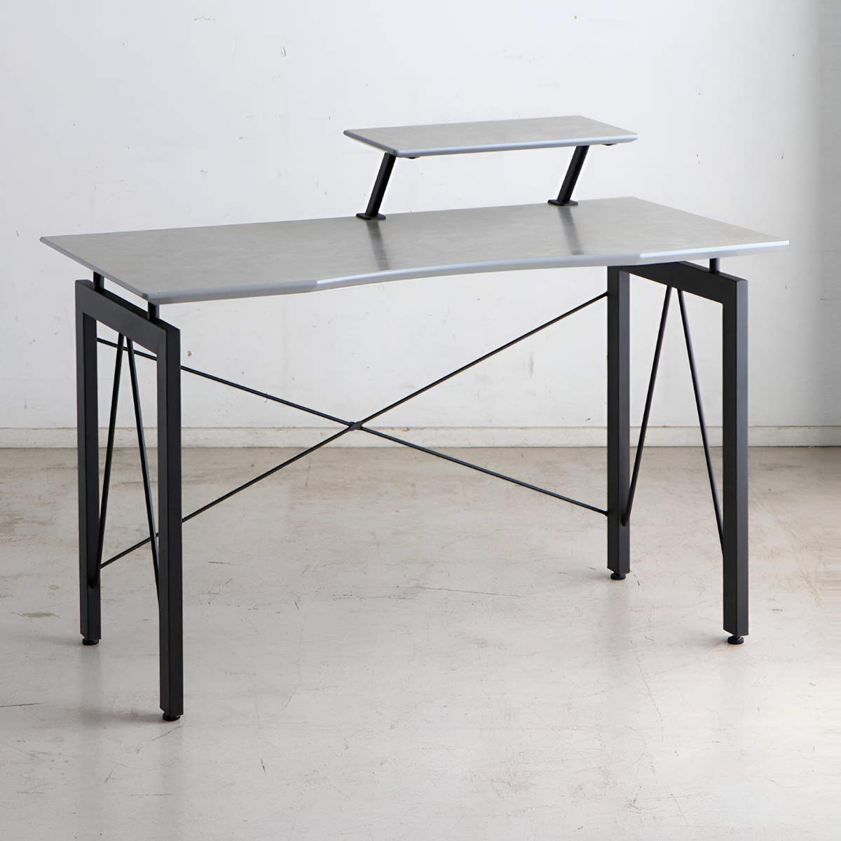 ワークデスク 幅120cm 上棚付き コンクリート調 デスク パソコンデスク 机 つくえ 学習デスク 勉強 デスクのみ 石目調 棚 ラック スチール シンプル スタイリッシュ おしゃれ