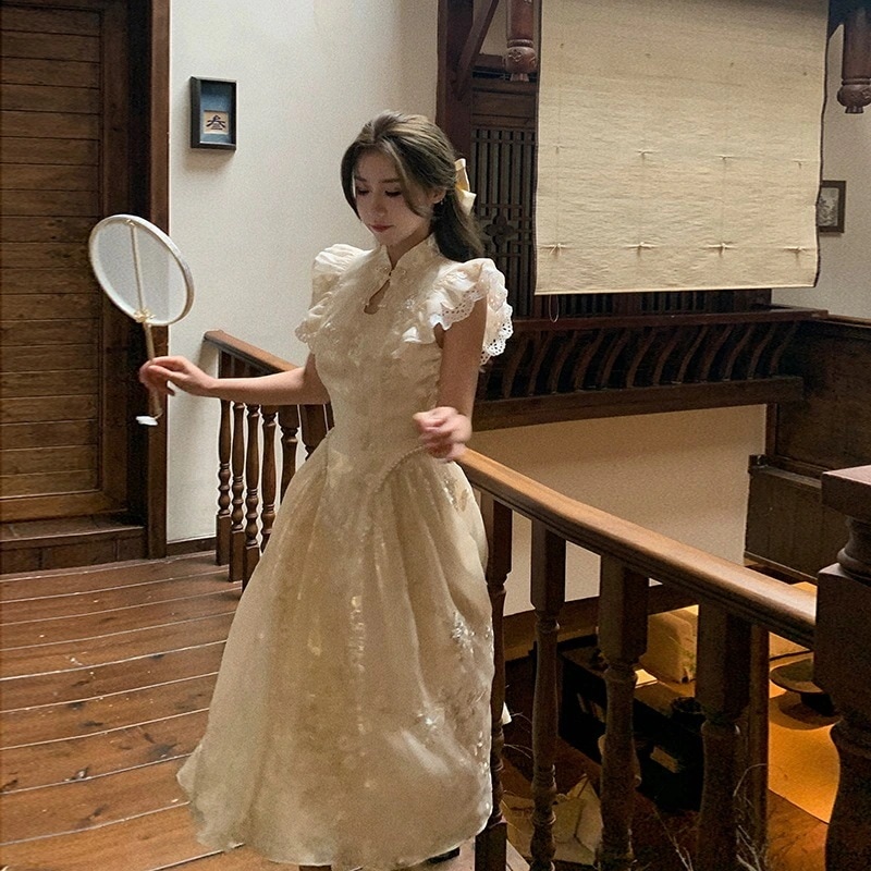 ビンビンはここです丨[月下のナイチンゲール]重工業新国民様式改良チャイナドレス気質刺繍ディスクボタンドレス 11,536円