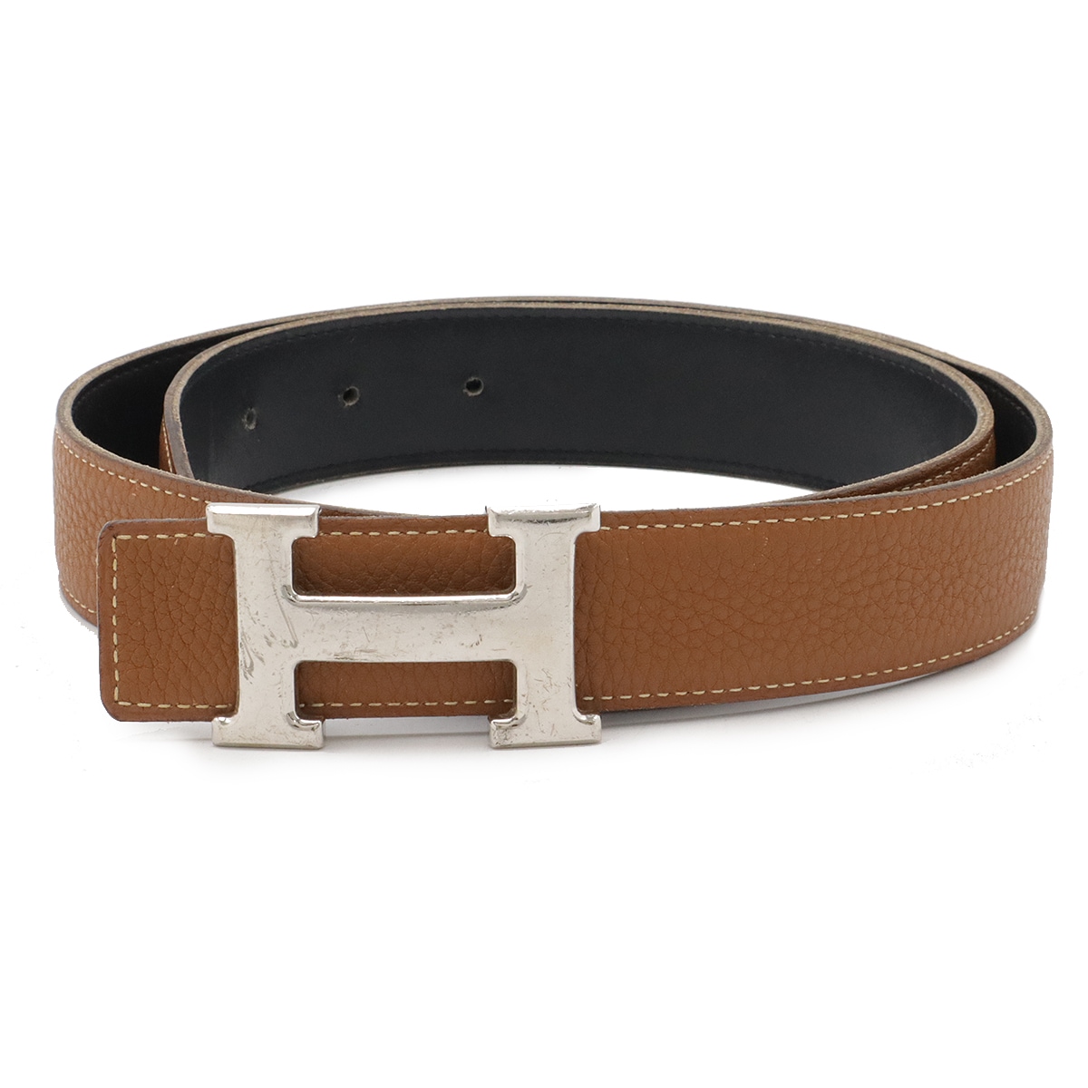 Hベルト リバーシブル レザー ブラウン 茶 ブラック 黒 シルバー金具 #80 J刻