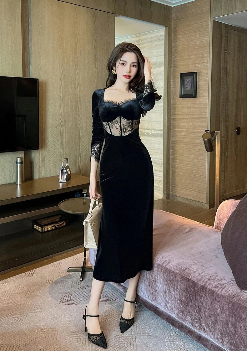 【JY.上品】 2024秋冬 ベルベット マーメイド ロングワンピース パーティードレス キャバ 着痩せ 大人 お呼ばれ 同窓会 披露宴 卒業式 結婚式 ウェディング 二次会 成人式 ロングドレス30