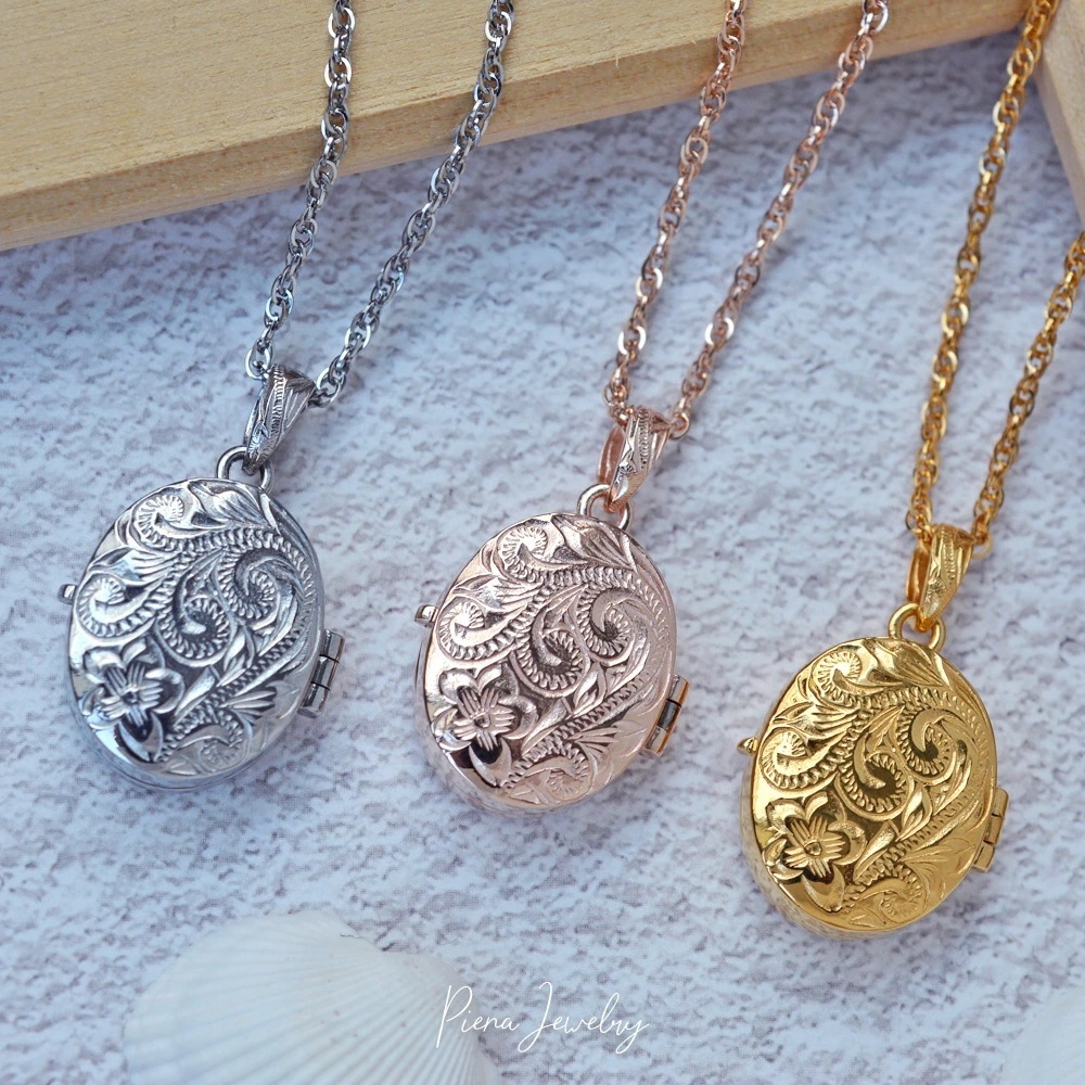 ロケットペンダント レディース サージカルステンレス ハワイアンジュエリー プルメリア 波