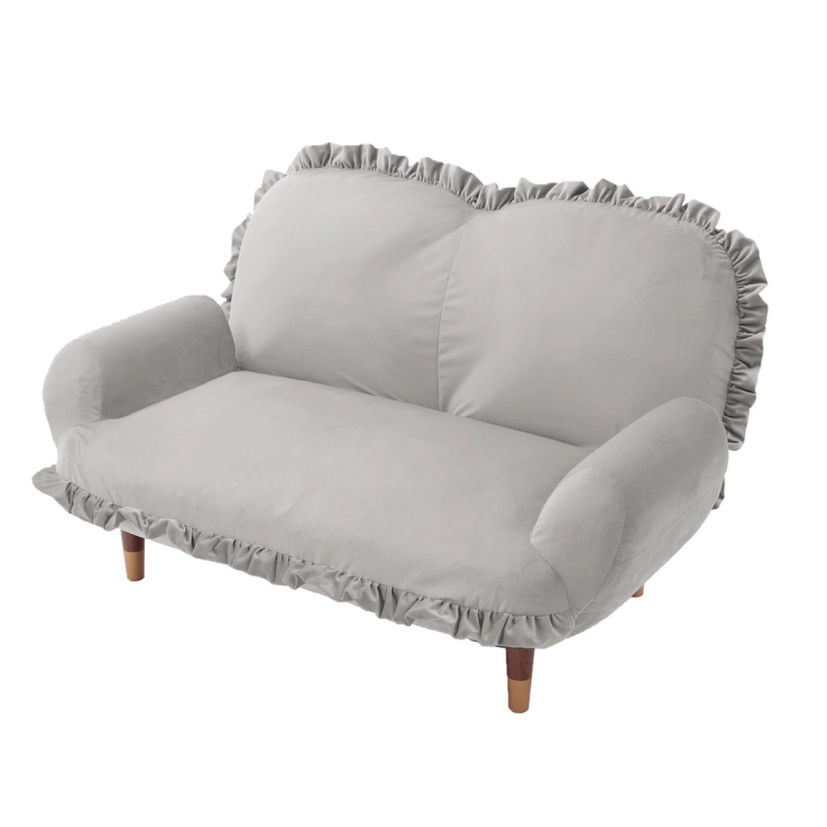 【I】 セルタン フリル付き コンパクト カウチソファ 1人掛け ライトグレー 姫 かわいい 一人暮らし ワンルーム ソファ CELLUTANE 【受注生産品】【代引不可/ 13,234円