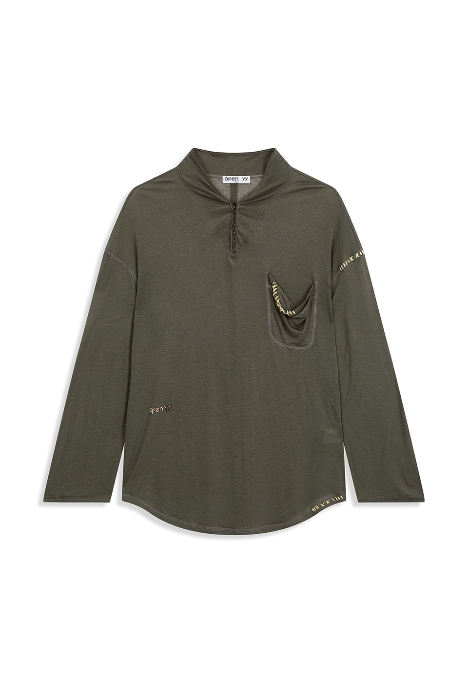 【OPEN Yy】 26SS HOOK HENLEY STITCH TOP : KHAKI