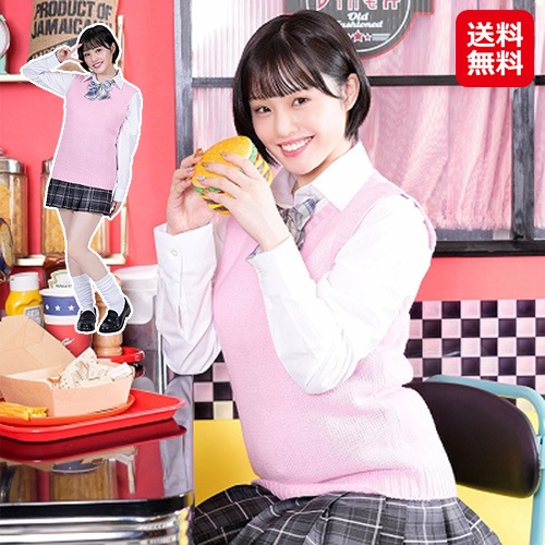 【透明感最強制服コーデ（Mサイズ）女性用】制服 コスプレ レディース 制服 セット ベスト ピンク ワイシャツ ブラウス リボン ミニスカート 学生服 女子高生