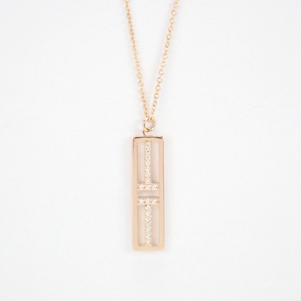 【Aランク】 Tトゥー オープン バーティカル バー ペンダント ネックレス K18ピンクゴールド ダイヤモンド レディース【ISEYA】