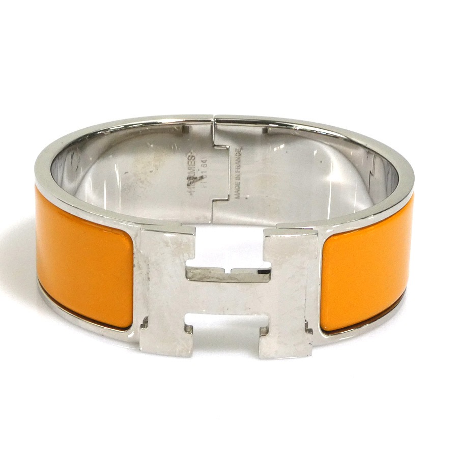 エルメス HERMES バングル ブレスレット クリッククラックH メタル/エナメル シルバー/イエロー レディース e61978i