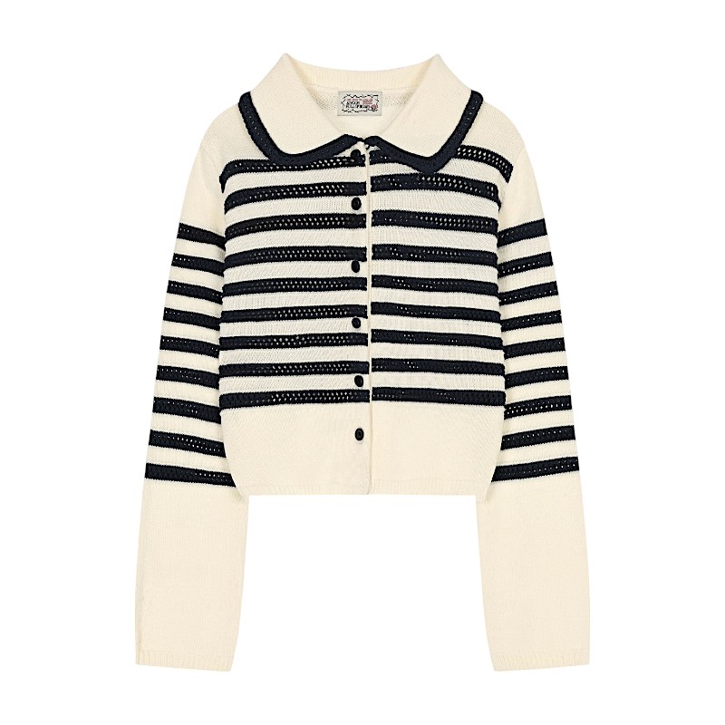 ストライプカラーカーディガン Ivory 可愛い ディリーファッション カーディガン 韓国ファッション 韓国ブランド フリーサイズ