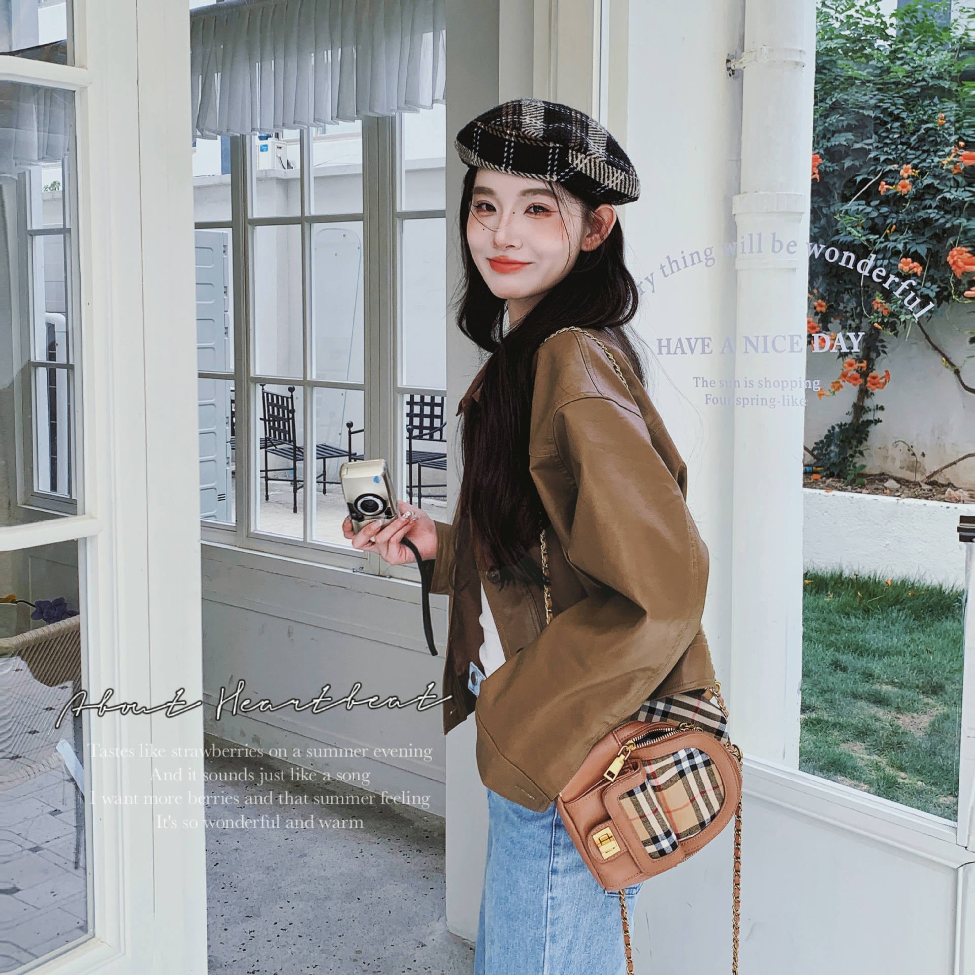 ジャケット 女 ブラウン PU 秋 小柄 デザイン感 ヴィンテージ