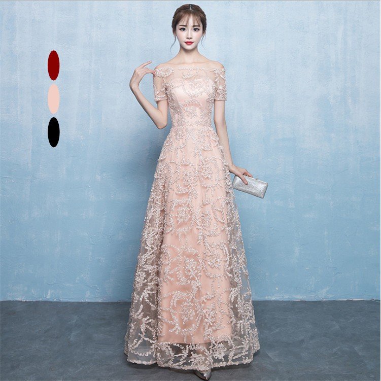 ロングドレス 演奏会 結婚式 ドレス 袖あり マキシ丈 aライン パーティードレス フォーマル パー