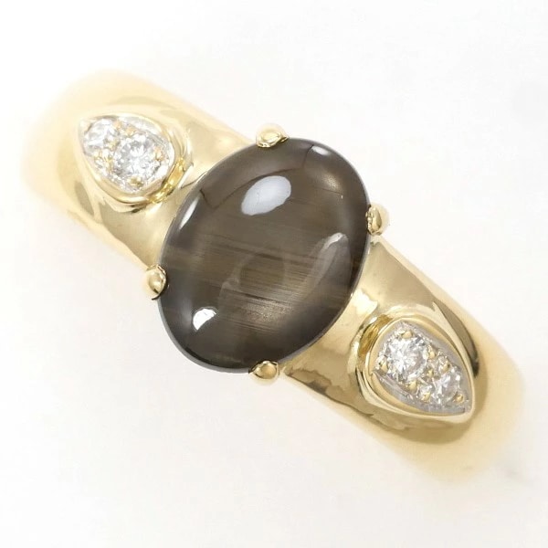 K18 18金 YG リング 指輪 10号 ブラックスターサファイア ダイヤ ジュエリー 中古