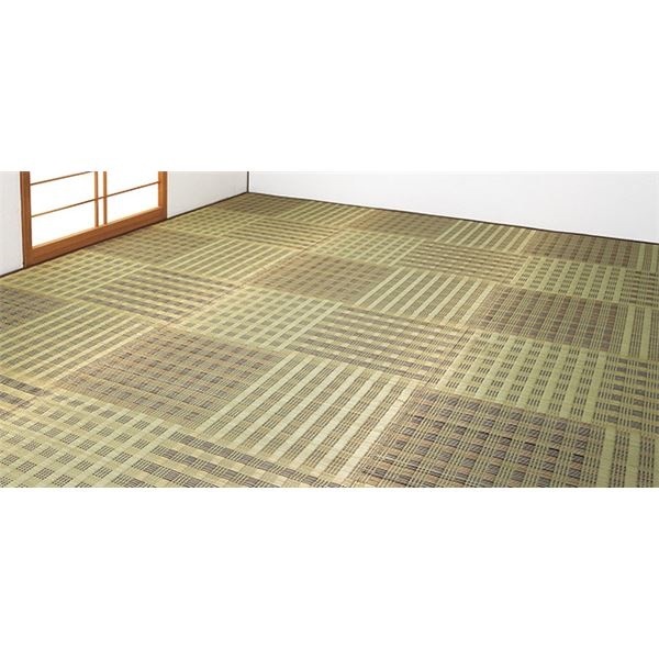 市松模様 い草花ござ/敷物 ベージュ 江戸間4.5畳用 折りたたみ式 抗菌防臭効果 リビング ダイニング