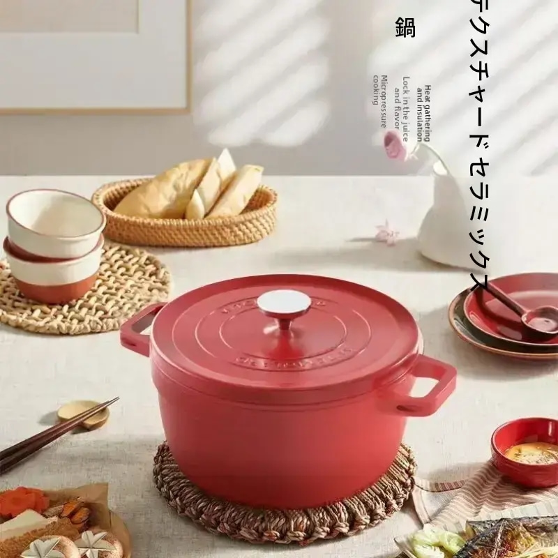 Langkes 新型丸型エナメル鉄鍋 4QT(パンの焼成・煮込み料理・焼き物調理用)