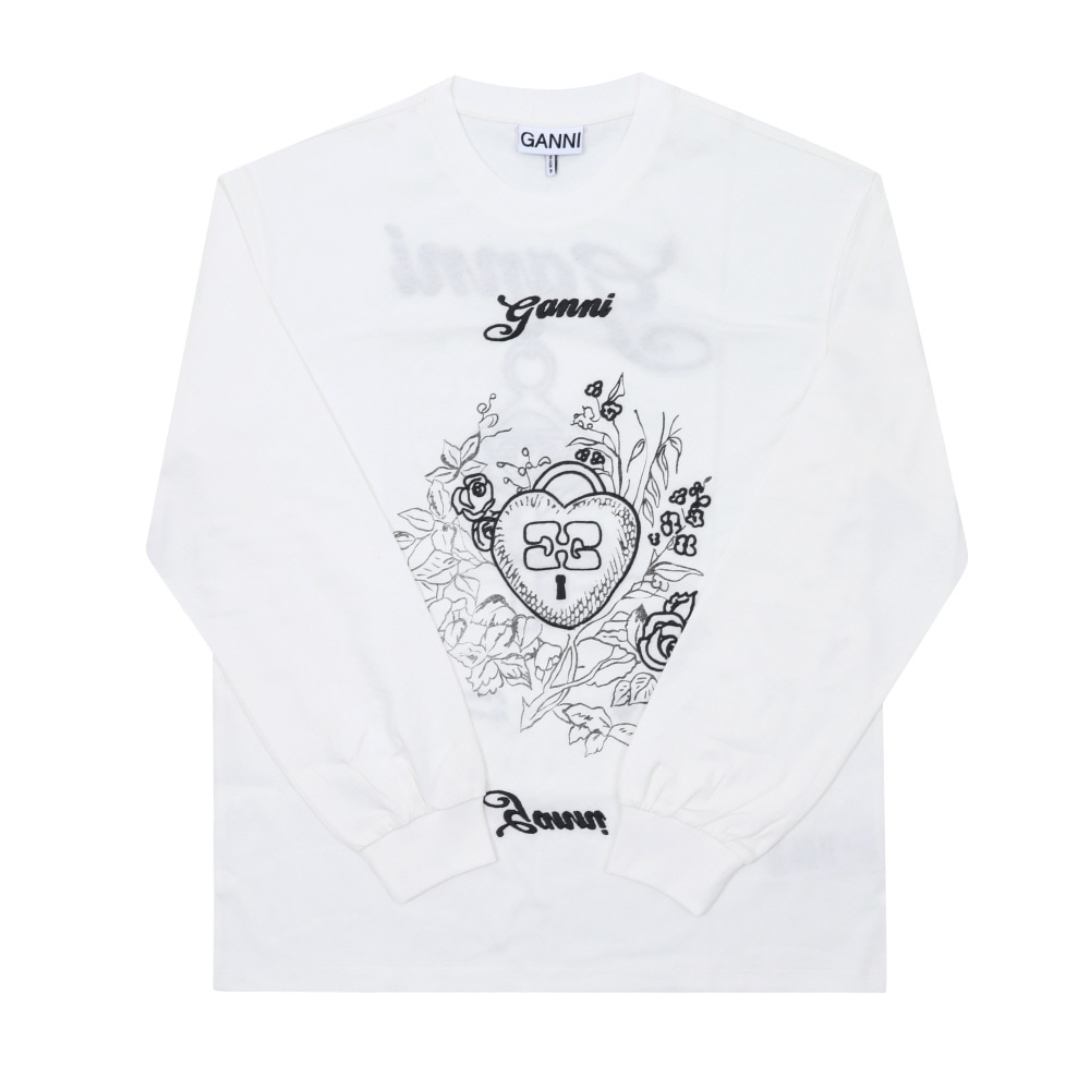 GANNI グラフィックロゴリカットヘビー女性長袖TシャツT4139