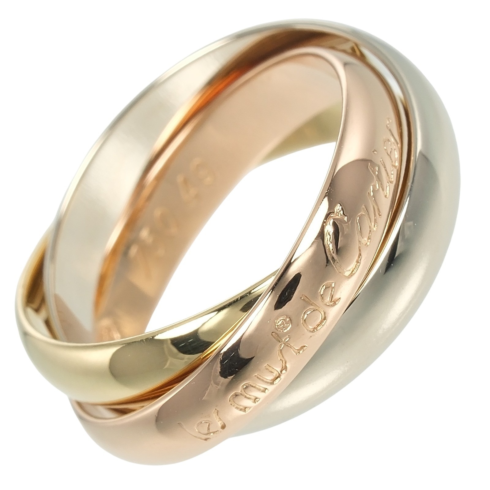 トリニティ 3.4mmバンド リング・指輪 K18ゴールド（YG×PG×WG） 9号 約6.87g レディース 中古品 Aランク 138,000円