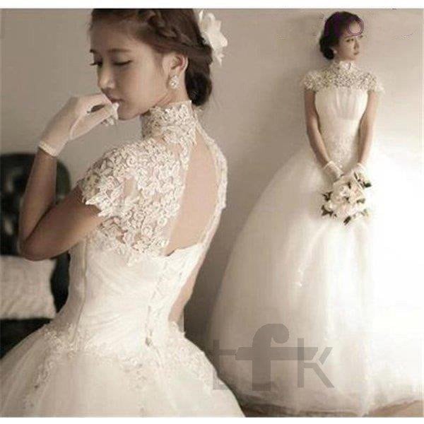 ウエディングドレスaライン白袖ありレースウェディングドレス花嫁結婚式パーティードレス二次会ブライダル