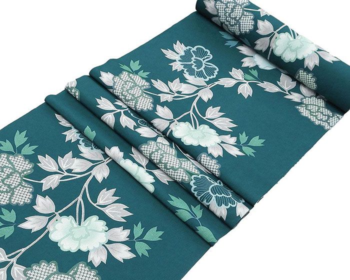 小紋 反物 ポリエステル テイジン シルフィル 牡丹匹田模様 洗える着物 新品 未仕立