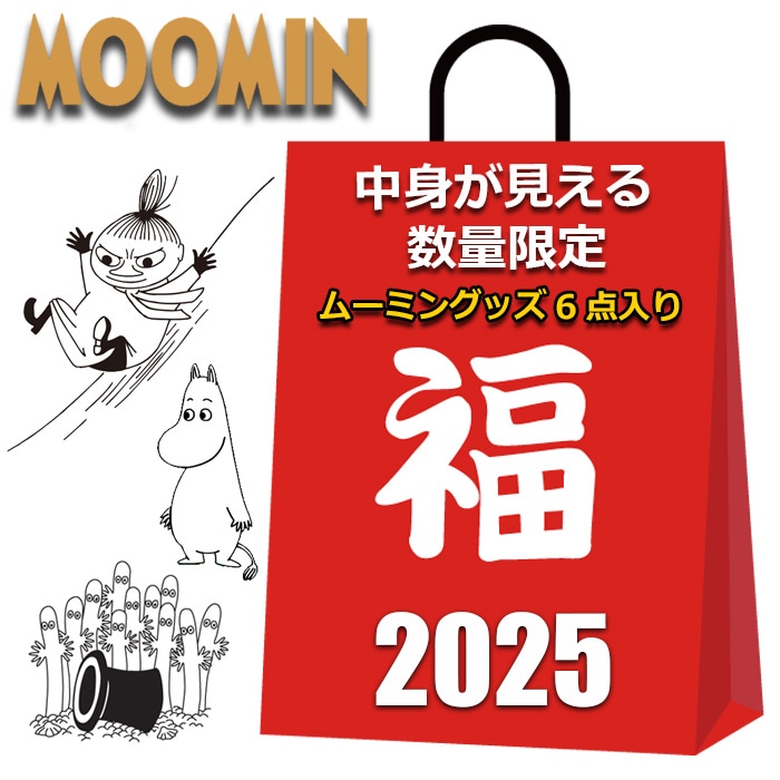 ムーミン 福袋 2025 中身が見える 6点入り クッション 弁当箱 ボトル バッグ がま口 ポーチ コインケース 財布 ソックス 靴下 レディース まとめ売り グッズ リトルミイ スナフキン