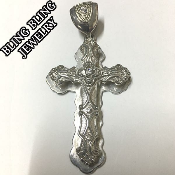 セール HIPHOPジュエリー メンズ ネックレス トップ　CROSS クロス 4 ジルコニア シルバー 925 プレーティング ストリート スタイル ヒップホップ アクセサリー ブリンブリン ジ
