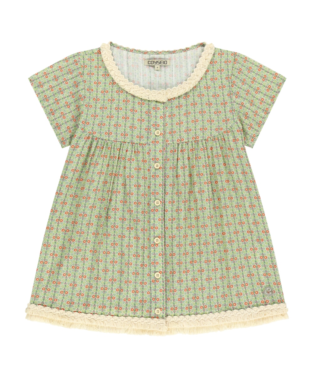 【COYSEIO】26SS FRINGE SHIRRING BLOUSE : LIGHT GREEN
