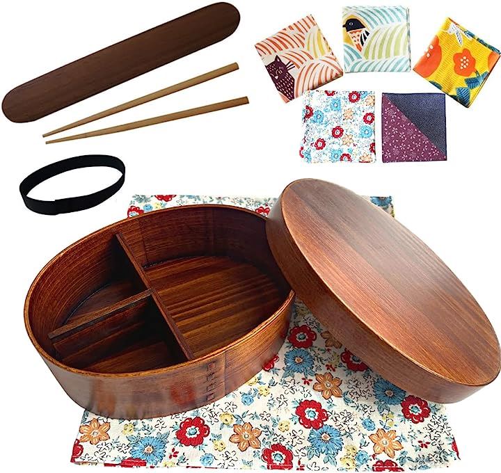 曲げわっぱ 弁当箱 700ml 天然杉 茶色 選べる風呂敷 フルセット ミニブーケ赤( 茶色フルセット　こはれミニブーケ（赤）)