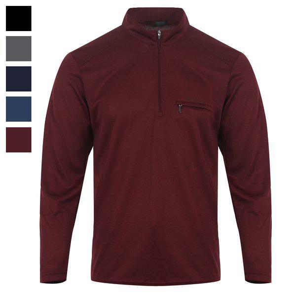 メンズ春秋用スパンデックスハーフジップ長袖Tシャツ DH-TSA-WD401-ワイン