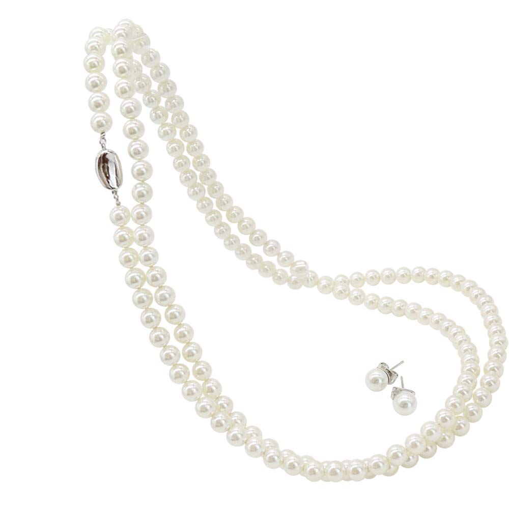 [咲屋] パールネックレス 7mm 120cm ホワイト ケース付き 貝パール 真珠 冠婚葬祭 卒業式 入学式 花珠級 天然貝核