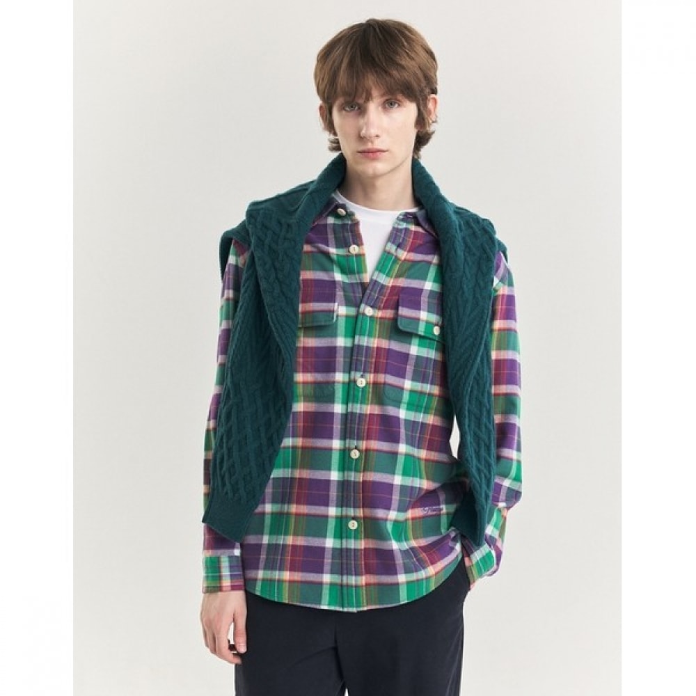 (ヘッジズ) 24FW バイオレットアウトポケットフランネルマドラスチェックシャツ HZSH4D601V2