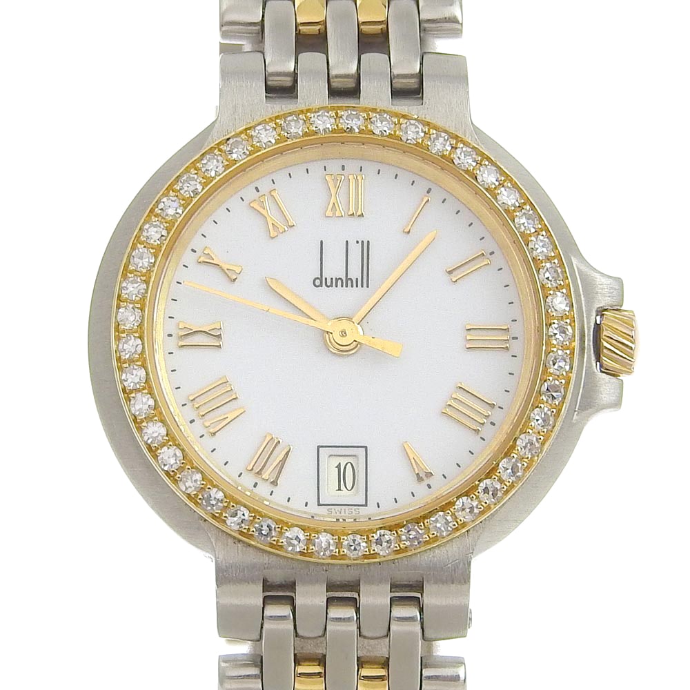 エリート コンビ 腕時計 ステンレススチール YG ダイヤモンド クオーツ アナログ表示 レディース 白文字盤 中古品