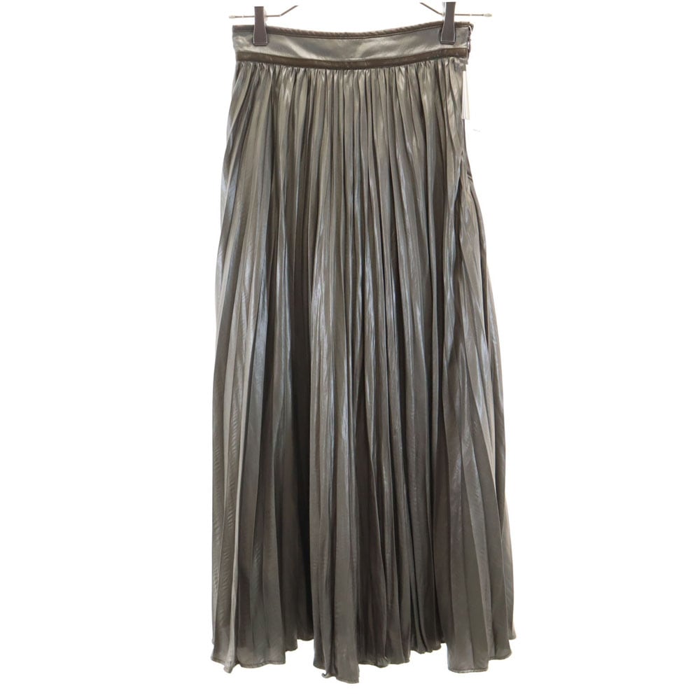 未使用 タグ付き マキシ丈 レザーライクサテン プリーツスカート モカ レディース
