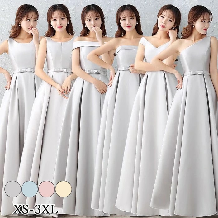 即日発送ブライズメイド ドレス ロングドレス サテン 演奏会 ピアノ発表会 スクエアネック Aライン ワンピース レディース 袖付き ゆったり リゾート 海 サマー 春夏きれいめ 大きいサイズ 小さい