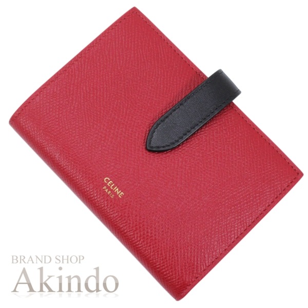 【新品・未使用】セリーヌ 二つ折り財布 ミディアム ストラップウォレット 10B643BRU.27RB 財布 レディース ブラックxレッド 黒赤 バイカラー 2色 CELINE コンパクトウォレット