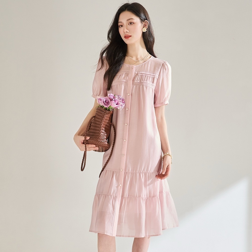 【送.料.無.料.急速発送】通勤風雪紡績スカート天糸半袖ハイウエストワンピース 6,899円