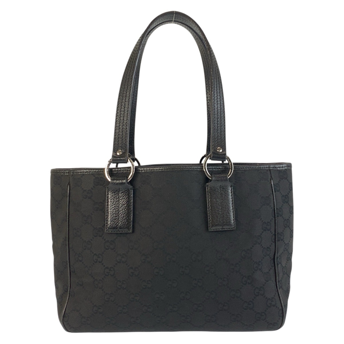 美品 ブラック 黒 シルバー金具 GGキャンバス/レザー 113019 トートバッグ ショルダーバッグ レディース 504535
