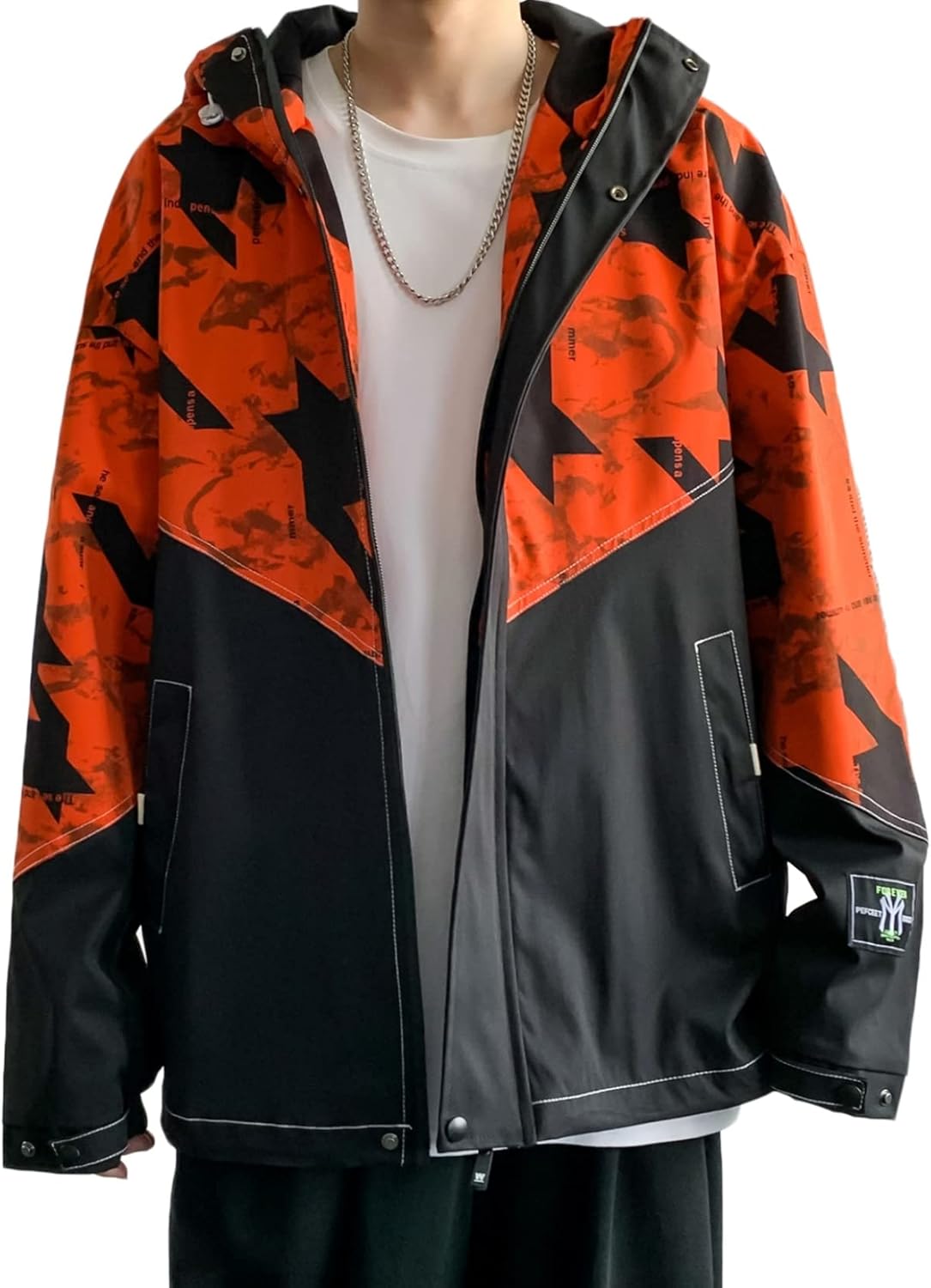 ジャケット 春秋服 男性 パーカー 切り替え ジップアップ フード付き オーバーサイズ ファッション 通気性 伸縮性 大きいサイズ 体型パカー トップス トレーナー ソフト 丈長め カジュアル ハンサ