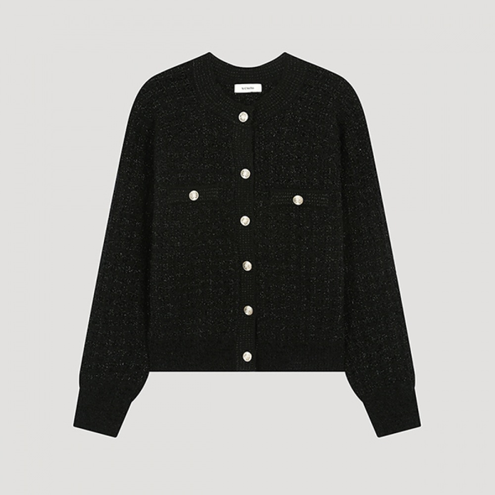 (Shes Miss) グリッターツイードニットカーディガン_SSKCDO41010_BK