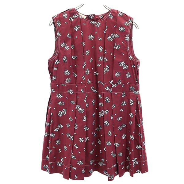 フランクナヴィン ノースリーブ ワンピース 42 ボルドー Frank Navin バックボタン レディース