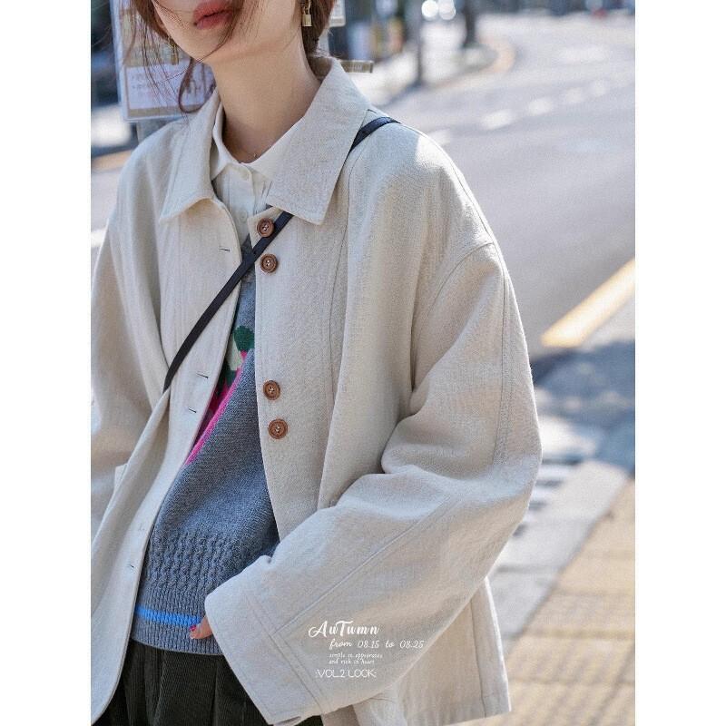 keep warm 『フリータイムズ』AW テクスチャー レトロ gifts for women ショート ウインドブレーカー ブレザー