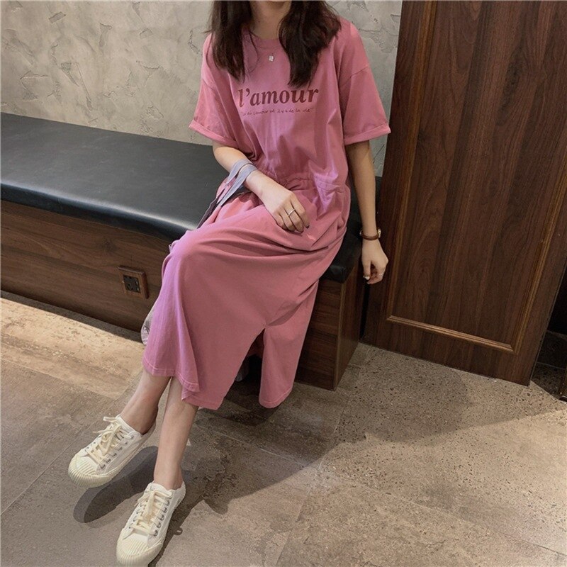 ワンピース半袖 夏服レディース tシャツワンピースロング 純綿 韓国ファッション 人気