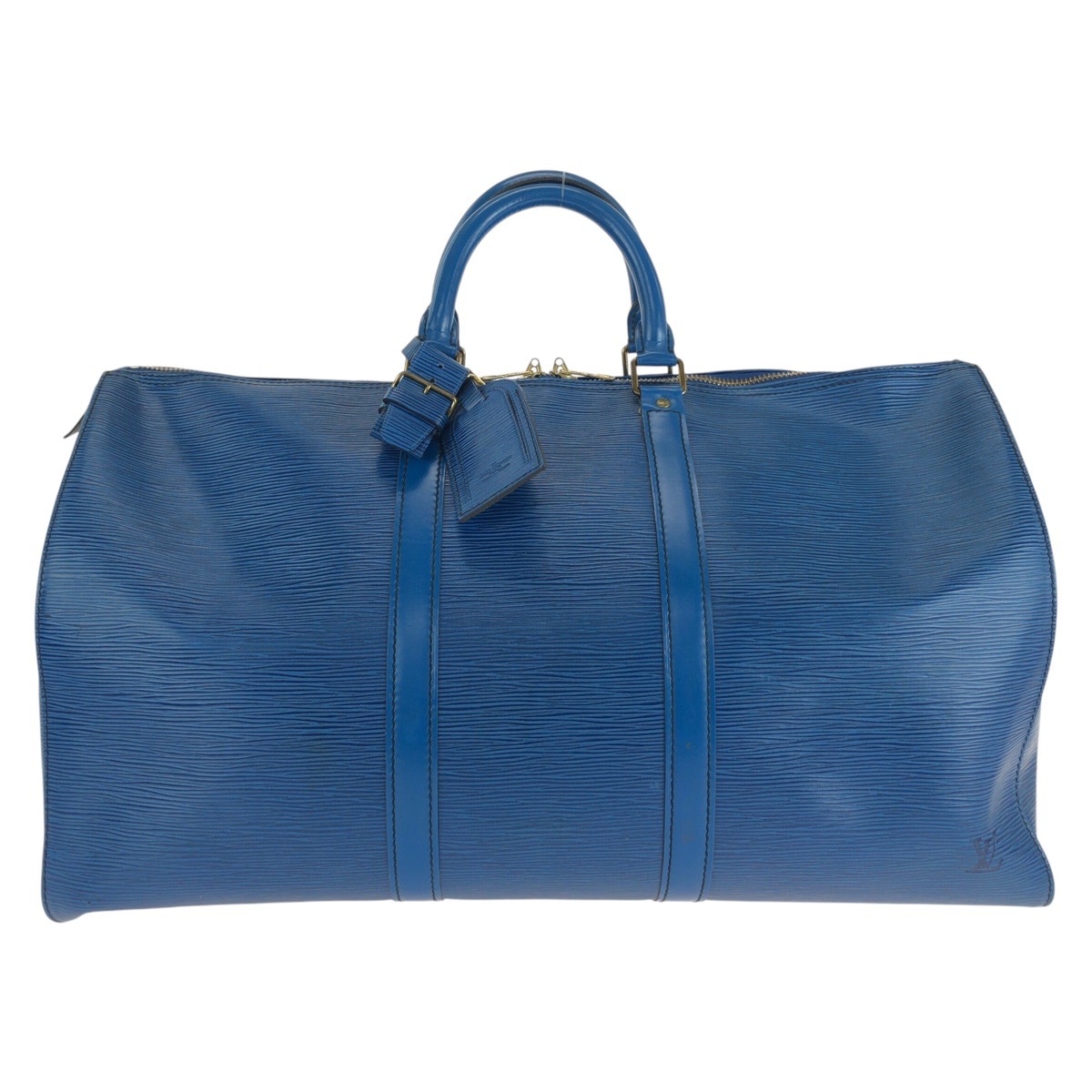 美品 エピ キーポル 50 ブルー ゴールド金具 レザー M42965 ボストンバッグ 男女兼用 レディース 410962